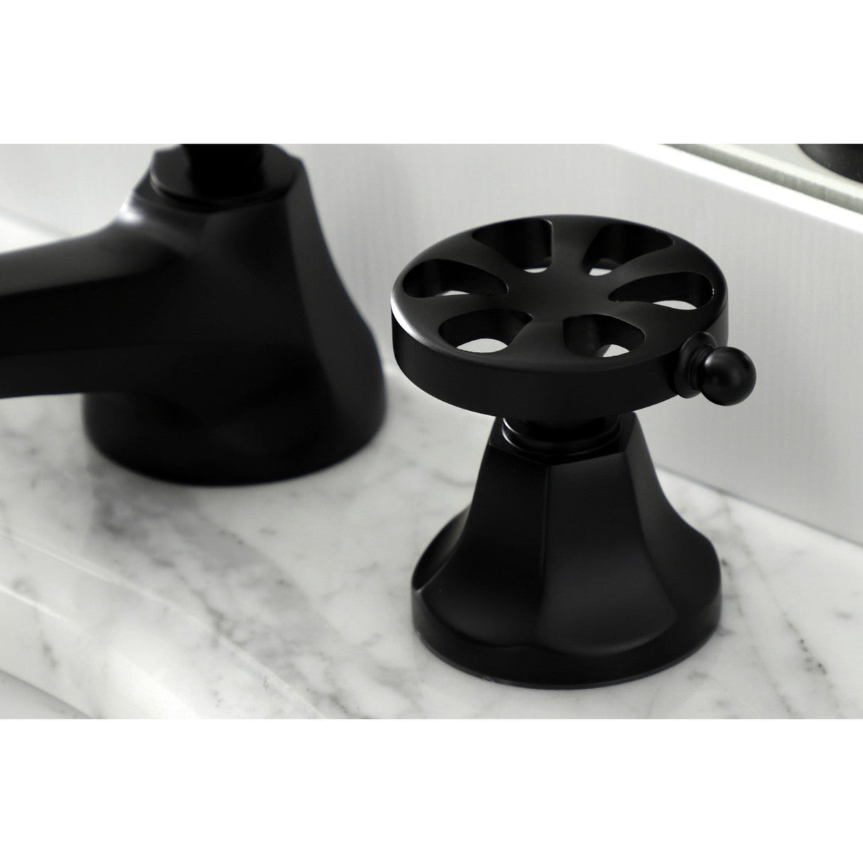 Belknap KS4460RX Two-Handle 3-Hole Deck Mount Widespread Bathroom Faucet with Brass Pop-Up, Matte Black