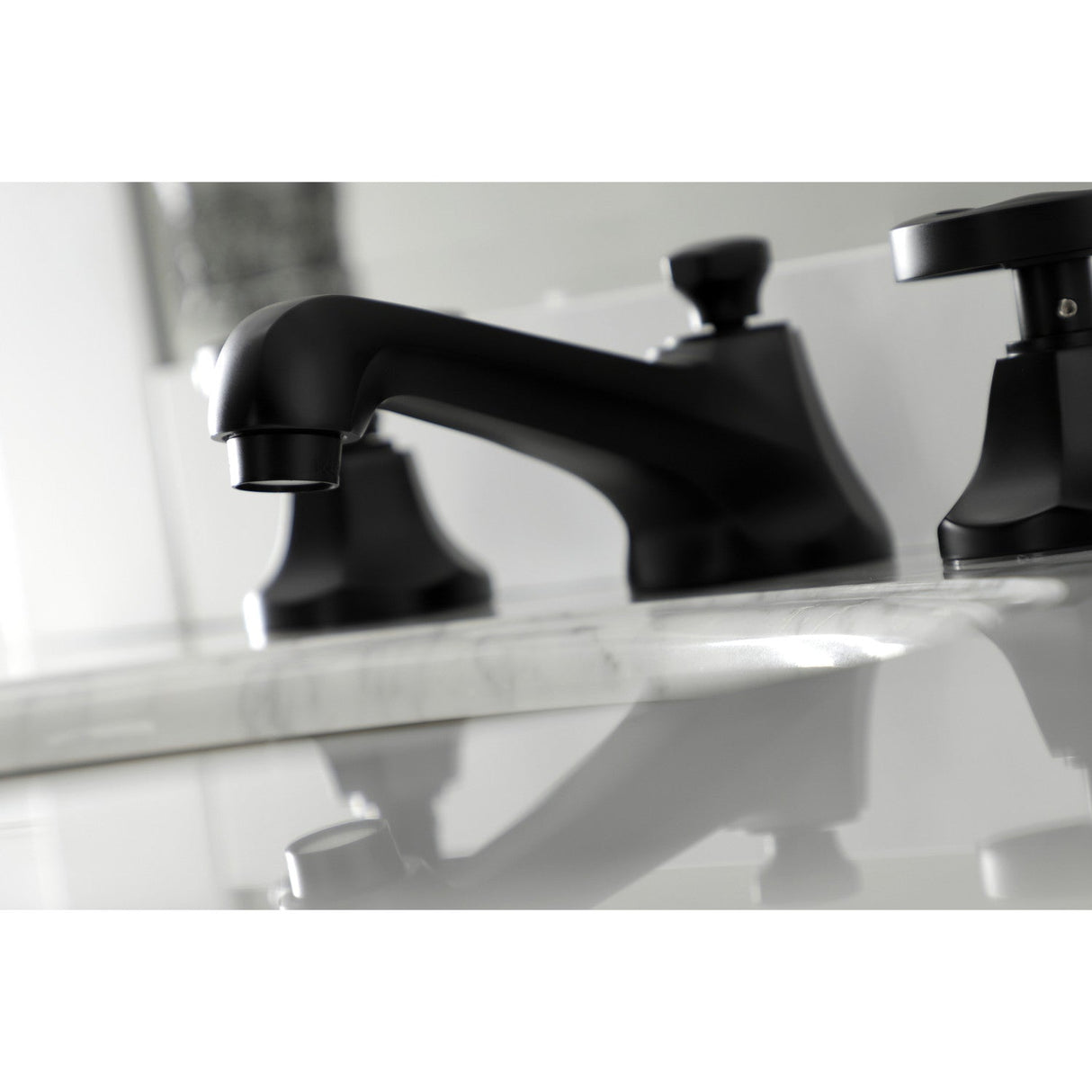 Belknap KS4460RX Two-Handle 3-Hole Deck Mount Widespread Bathroom Faucet with Brass Pop-Up, Matte Black