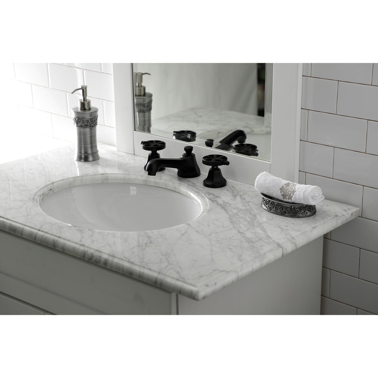 Belknap KS4460RX Two-Handle 3-Hole Deck Mount Widespread Bathroom Faucet with Brass Pop-Up, Matte Black