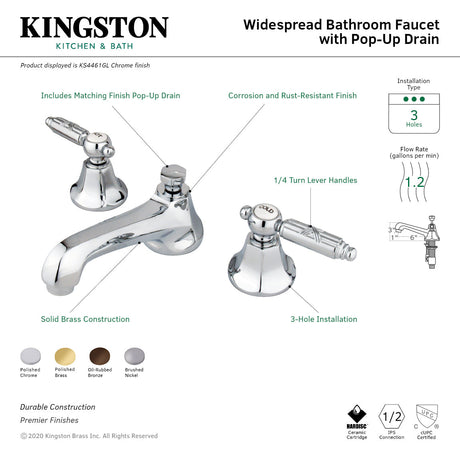 Georgian KS4461GL Two-Handle 3-Hole Deck Mount Widespread Bathroom Faucet with Brass Pop-Up, Polished Chrome
