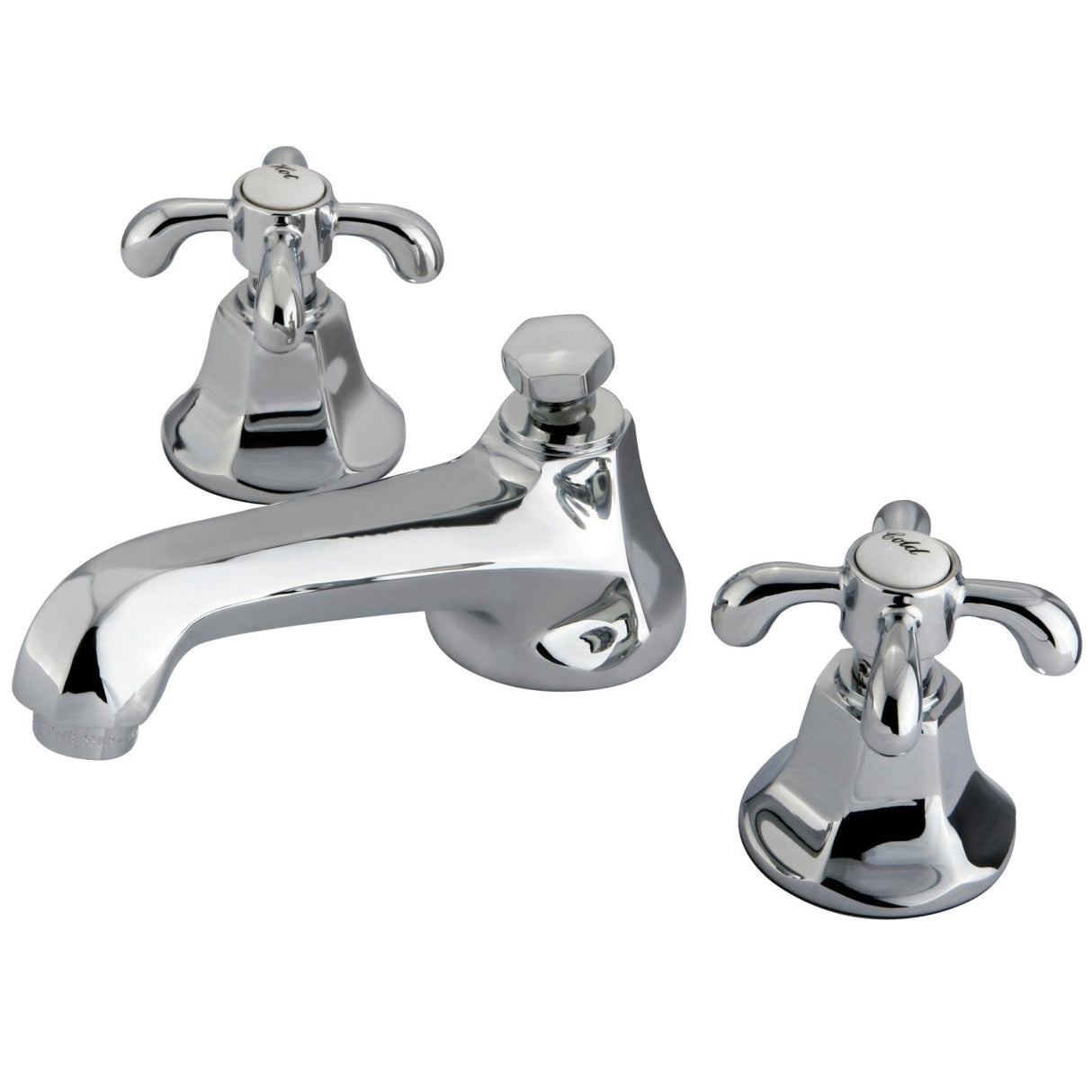 French Country KS4461TX Two-Handle 3-Hole Deck Mount Widespread Bathroom Faucet with Brass Pop-Up, Polished Chrome