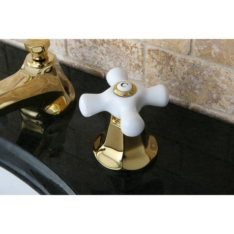 Metropolitan KS4462PX Two-Handle 3-Hole Deck Mount Widespread Bathroom Faucet with Brass Pop-Up, Polished Brass