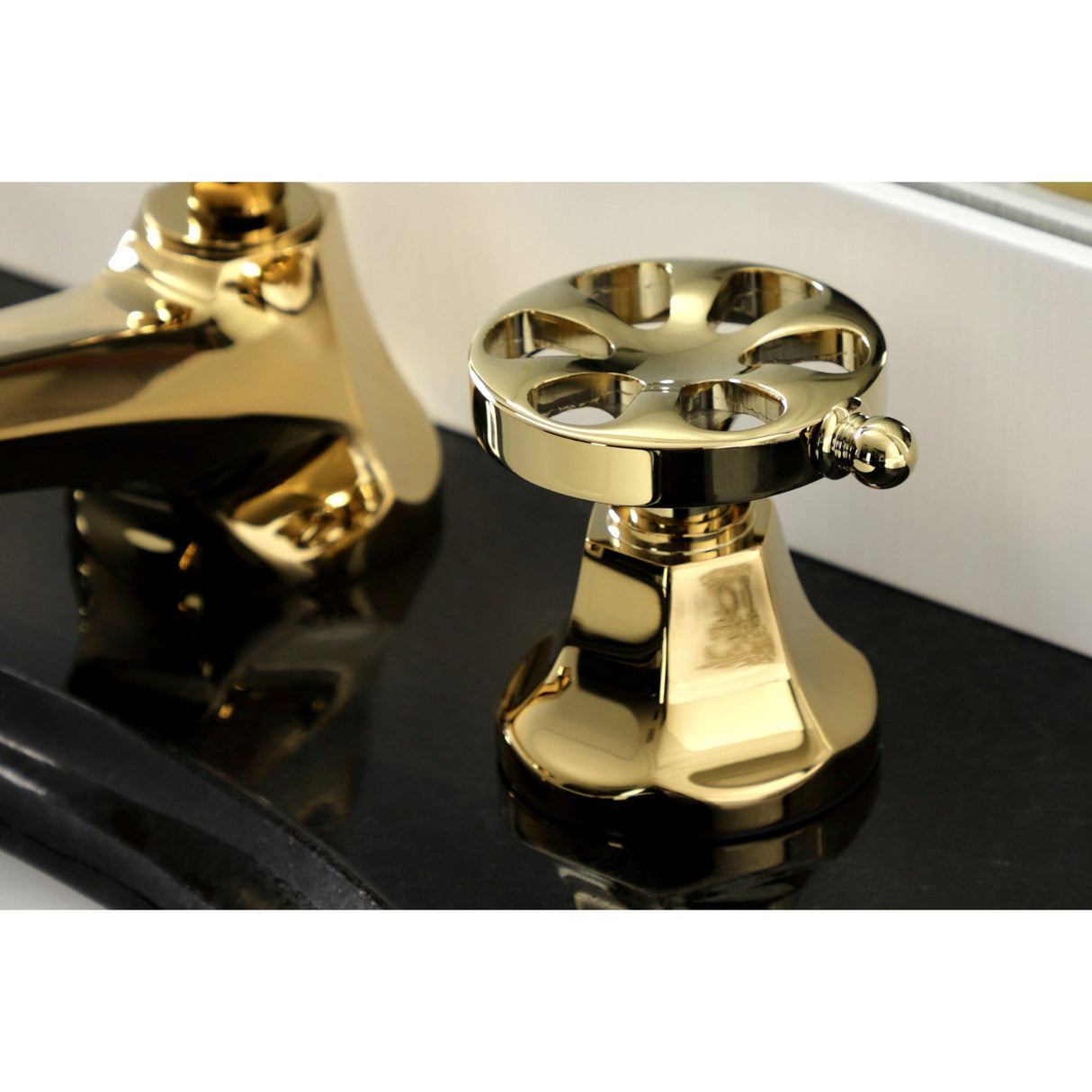 Belknap KS4462RX Two-Handle 3-Hole Deck Mount Widespread Bathroom Faucet with Brass Pop-Up, Polished Brass