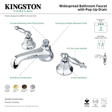 Metropolitan KS4462TL Two-Handle 3-Hole Deck Mount Widespread Bathroom Faucet with Brass Pop-Up, Polished Brass