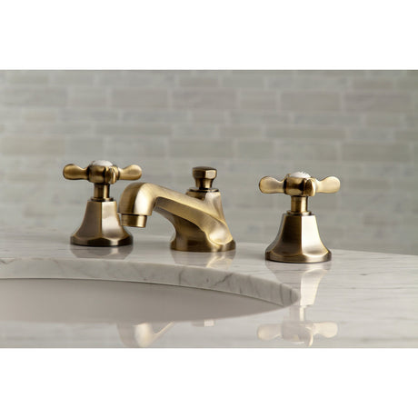 Essex KS4463BEX Two-Handle 3-Hole Deck Mount Widespread Bathroom Faucet with Brass Pop-Up, Antique Brass