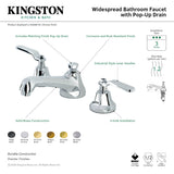 Whitaker KS4463KL Two-Handle 3-Hole Deck Mount Widespread Bathroom Faucet with Brass Pop-Up, Antique Brass