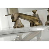 Whitaker KS4463KL Two-Handle 3-Hole Deck Mount Widespread Bathroom Faucet with Brass Pop-Up, Antique Brass