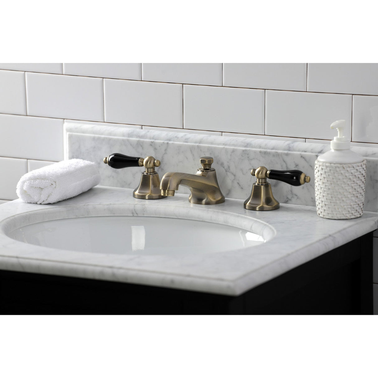 Duchess KS4463PKL Two-Handle 3-Hole Deck Mount Widespread Bathroom Faucet with Brass Pop-Up, Antique Brass