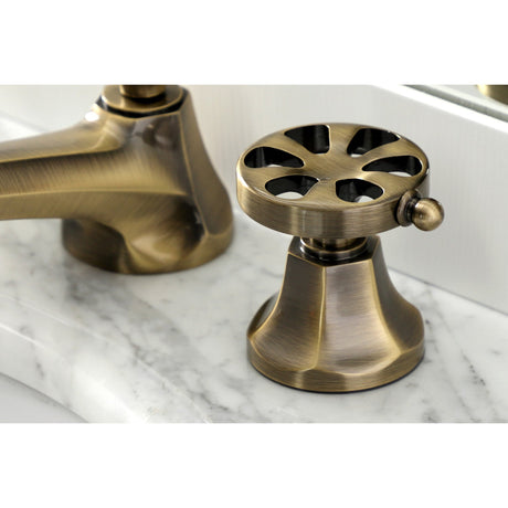 Belknap KS4463RX Two-Handle 3-Hole Deck Mount Widespread Bathroom Faucet with Brass Pop-Up, Antique Brass