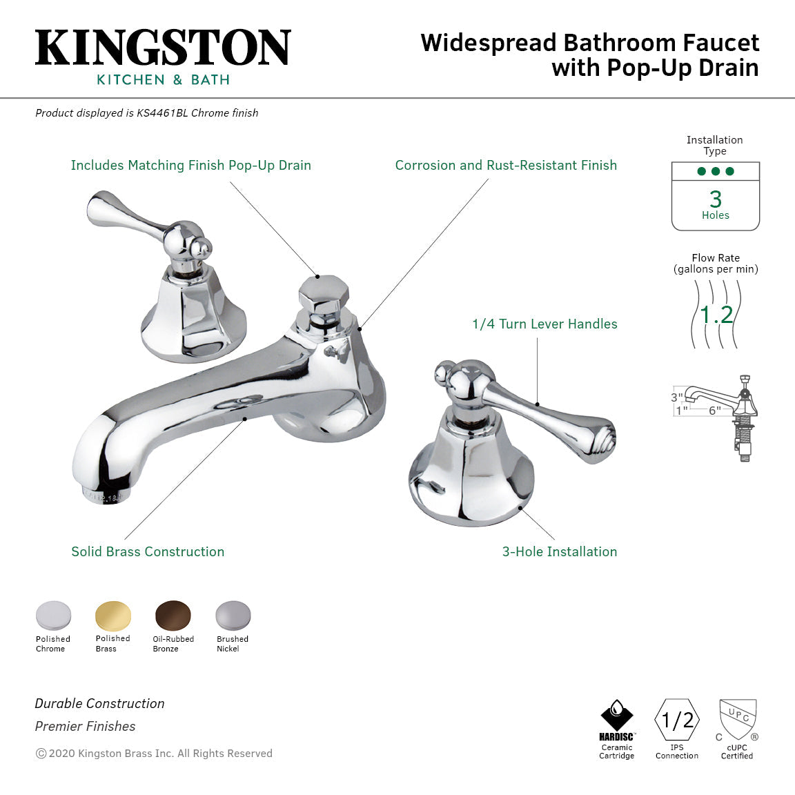 Metropolitan KS4465BL Two-Handle 3-Hole Deck Mount Widespread Bathroom Faucet with Brass Pop-Up, Oil Rubbed Bronze