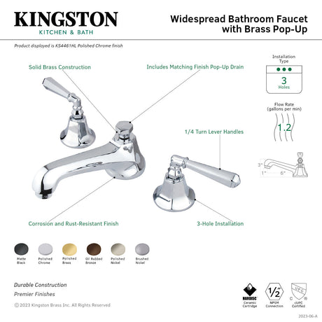 Metropolitan KS4466HL Two-Handle 3-Hole Deck Mount Widespread Bathroom Faucet with Brass Pop-Up, Polished Nickel