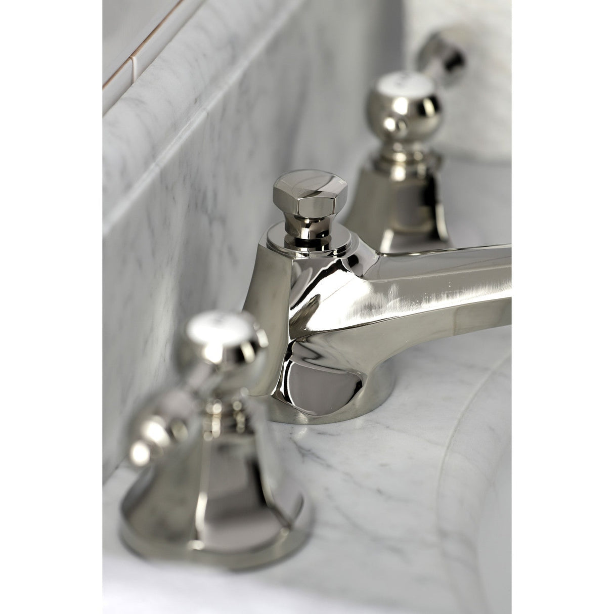 Tudor KS4466TAL Two-Handle 3-Hole Deck Mount Widespread Bathroom Faucet with Brass Pop-Up, Polished Nickel