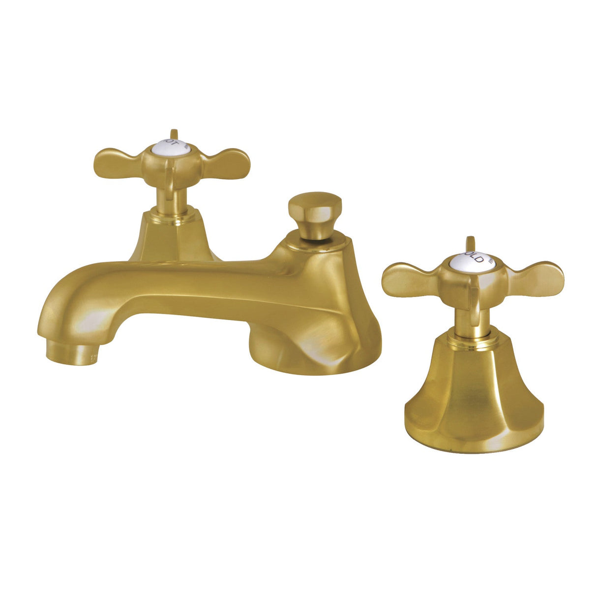 Essex KS4467BEX Two-Handle 3-Hole Deck Mount Widespread Bathroom Faucet with Brass Pop-Up, Brushed Brass
