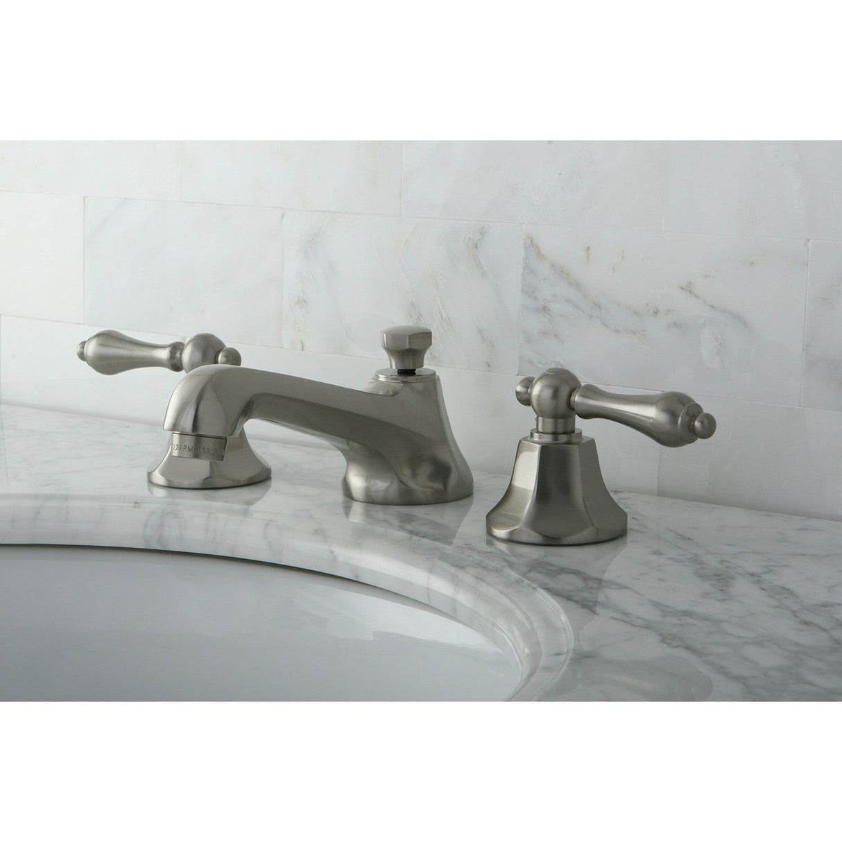 Metropolitan KS4468AL Two-Handle 3-Hole Deck Mount Widespread Bathroom Faucet with Brass Pop-Up, Brushed Nickel