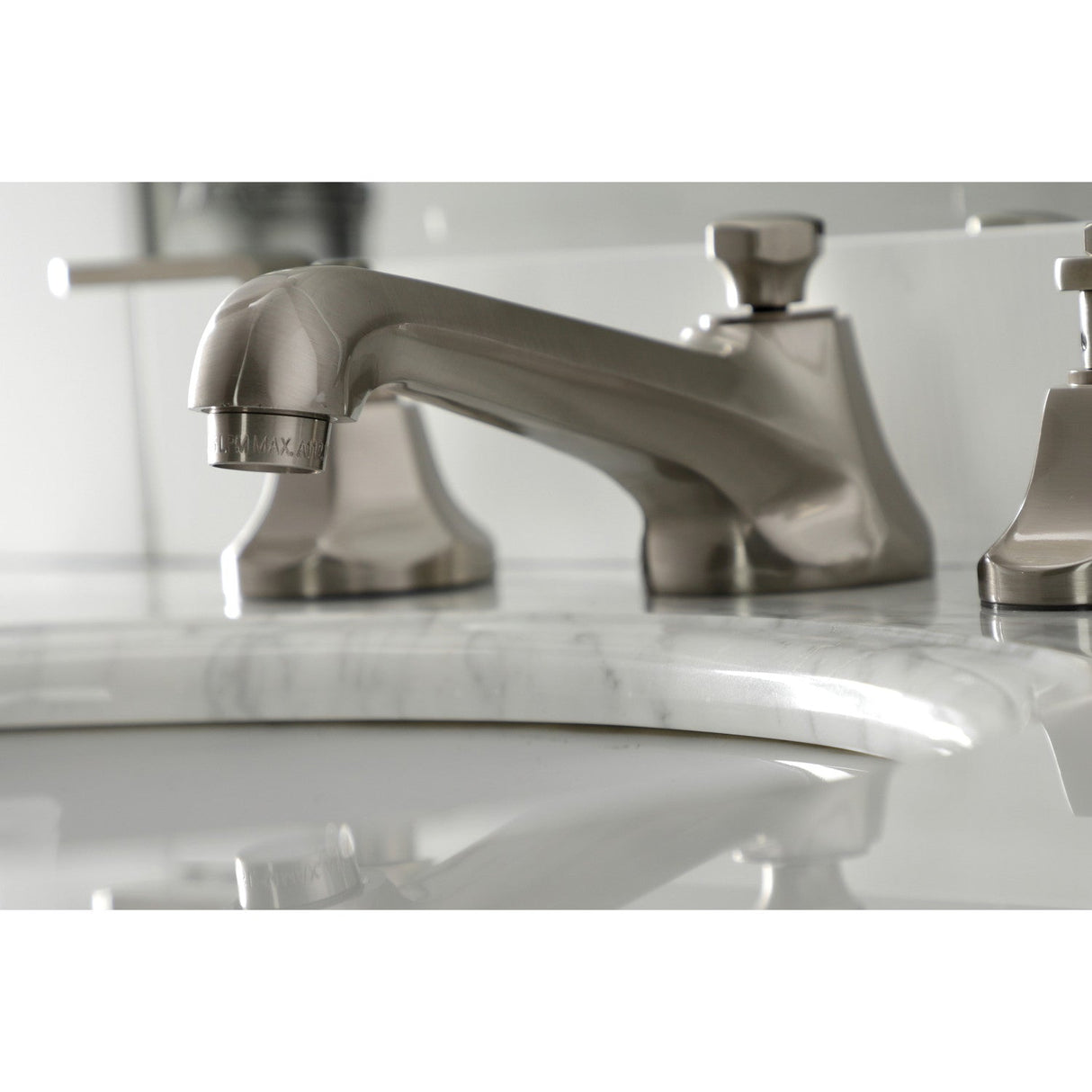 Whitaker KS4468KL Two-Handle 3-Hole Deck Mount Widespread Bathroom Faucet with Brass Pop-Up, Brushed Nickel