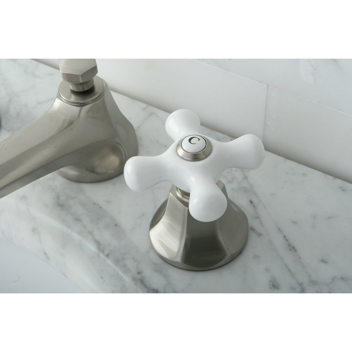 Metropolitan KS4468PX Two-Handle 3-Hole Deck Mount Widespread Bathroom Faucet with Brass Pop-Up, Brushed Nickel