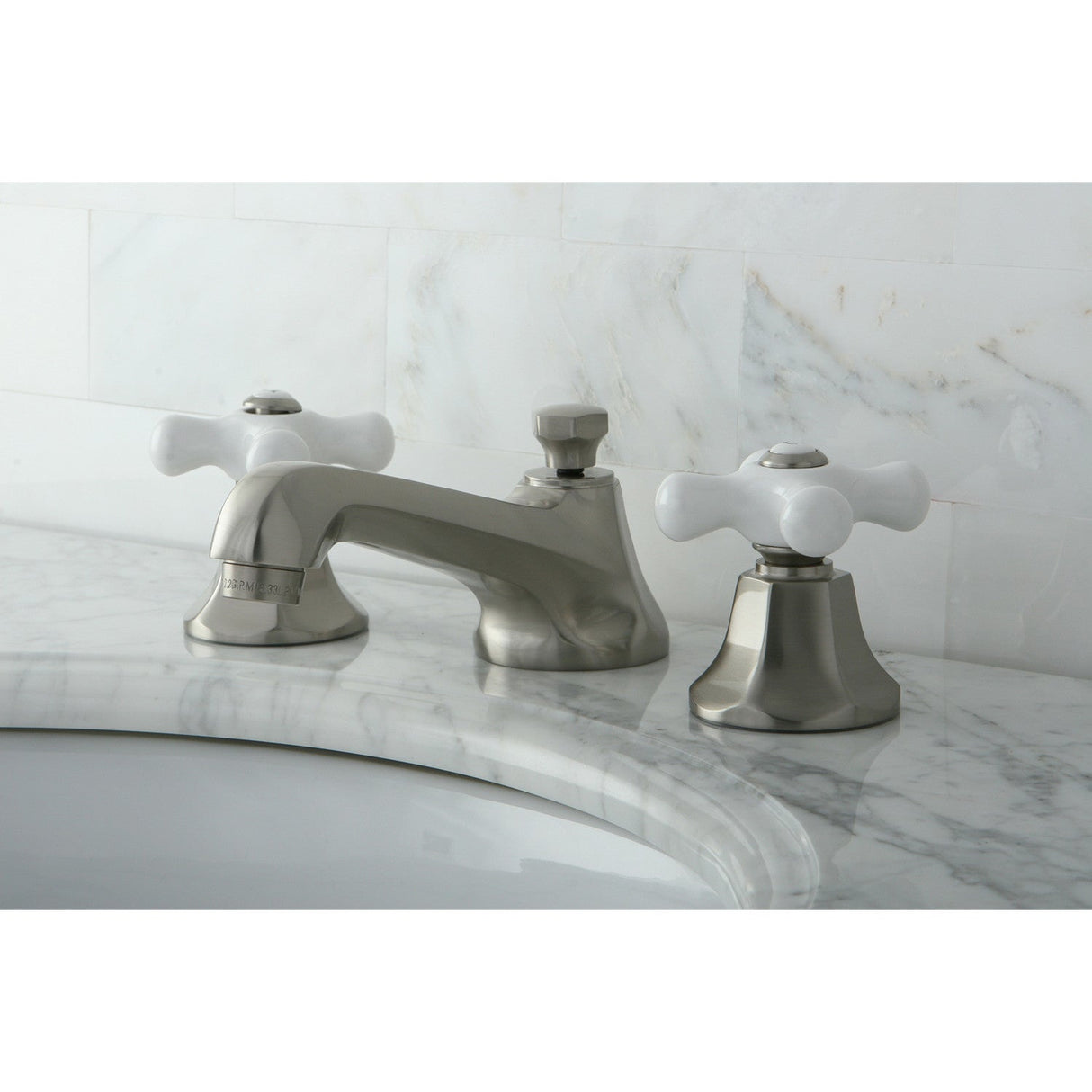Metropolitan KS4468PX Two-Handle 3-Hole Deck Mount Widespread Bathroom Faucet with Brass Pop-Up, Brushed Nickel