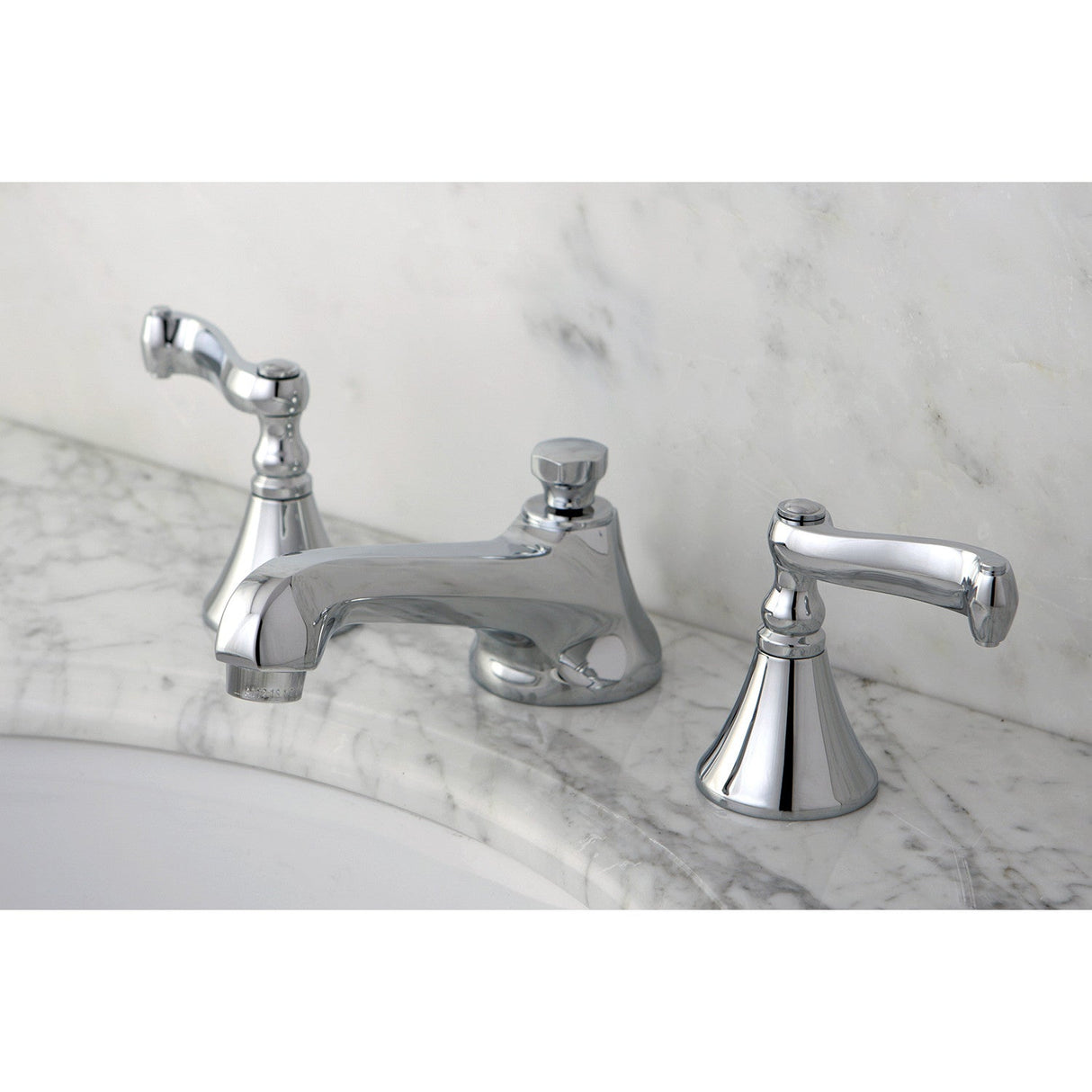 KS4471FL Two-Handle 3-Hole Deck Mount Widespread Bathroom Faucet with Brass Pop-Up, Polished Chrome