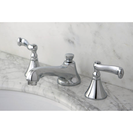 KS4471FL Two-Handle 3-Hole Deck Mount Widespread Bathroom Faucet with Brass Pop-Up, Polished Chrome