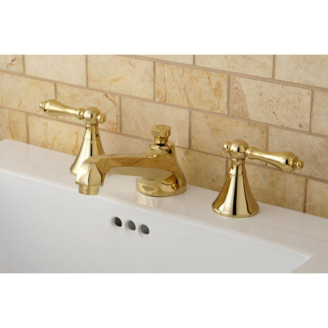 KS4472AL Two-Handle 3-Hole Deck Mount Widespread Bathroom Faucet with Brass Pop-Up, Polished Brass