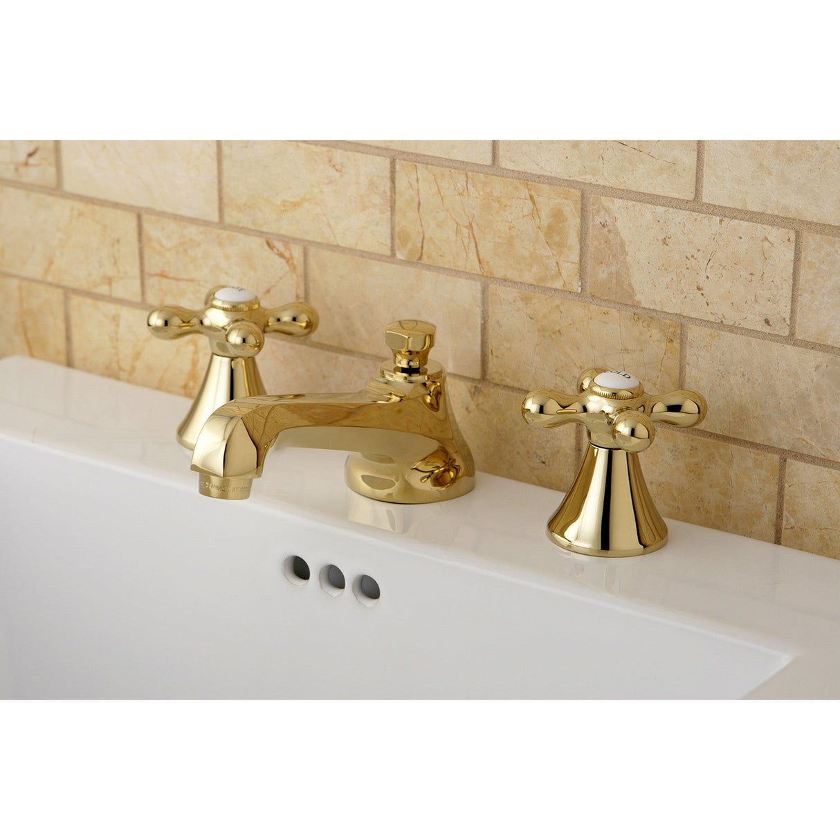 KS4472AX Two-Handle 3-Hole Deck Mount Widespread Bathroom Faucet with Brass Pop-Up, Polished Brass