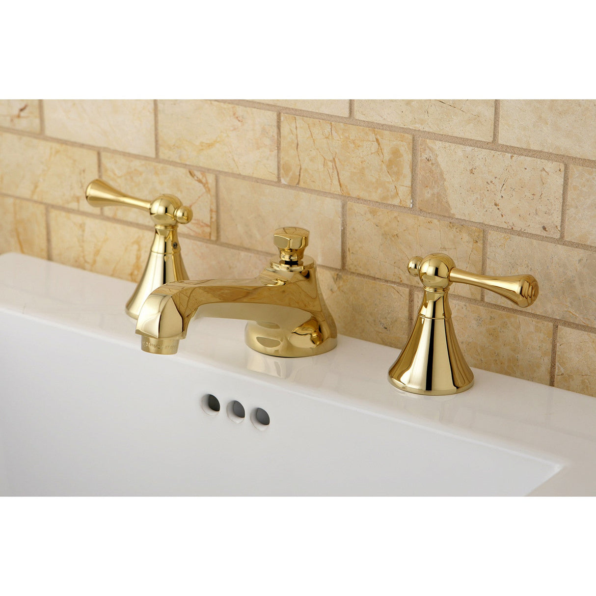 KS4472BL Two-Handle 3-Hole Deck Mount Widespread Bathroom Faucet with Brass Pop-Up, Polished Brass