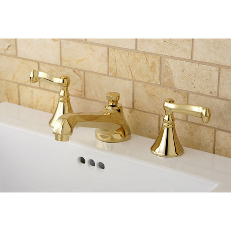 KS4472FL Two-Handle 3-Hole Deck Mount Widespread Bathroom Faucet with Brass Pop-Up, Polished Brass
