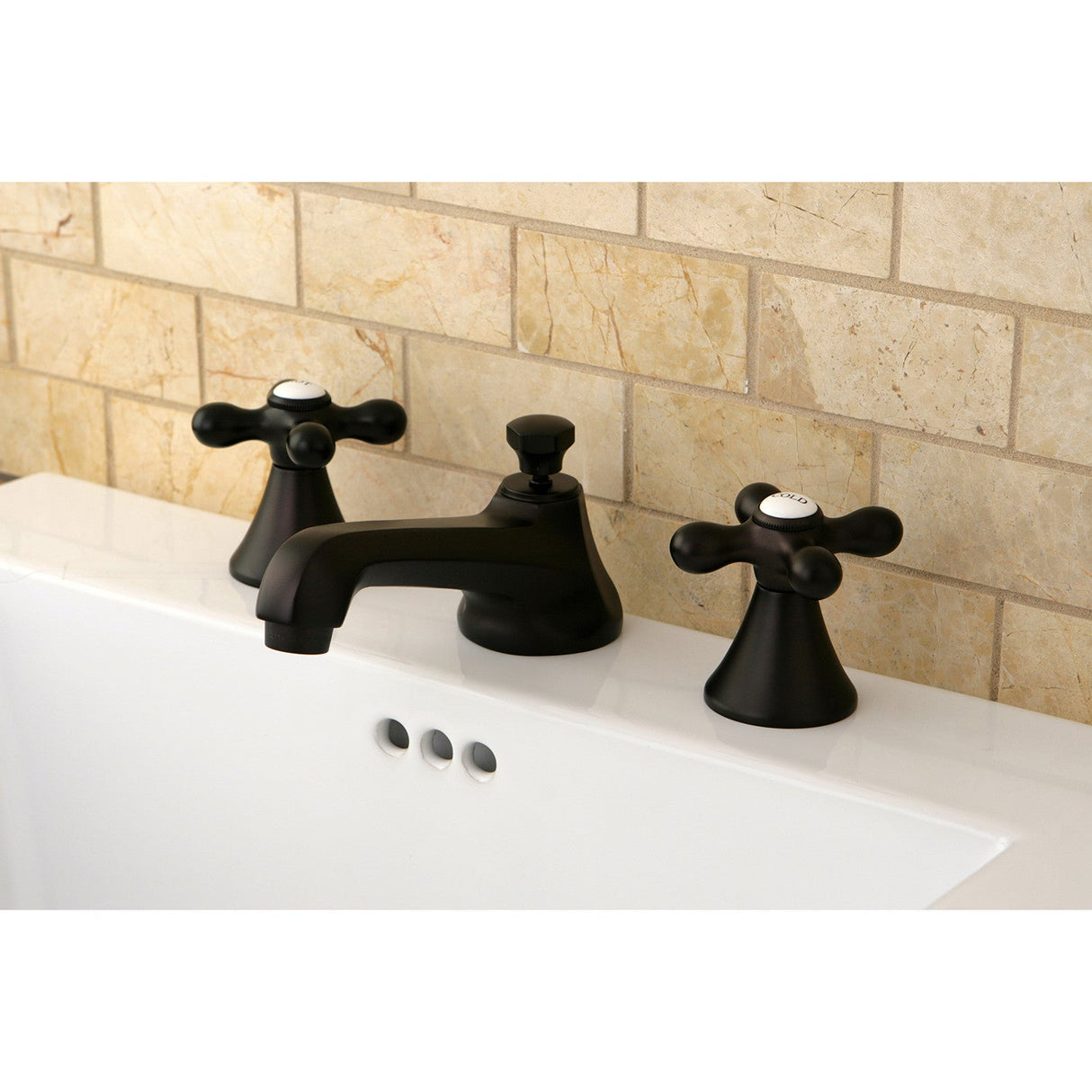 KS4475AX Two-Handle 3-Hole Deck Mount Widespread Bathroom Faucet with Brass Pop-Up, Oil Rubbed Bronze