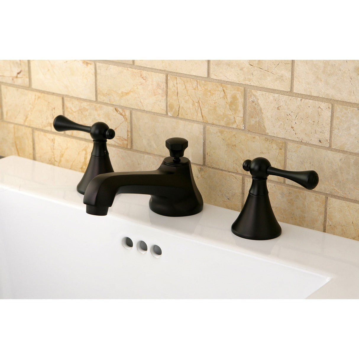 KS4475BL Two-Handle 3-Hole Deck Mount Widespread Bathroom Faucet with Brass Pop-Up, Oil Rubbed Bronze