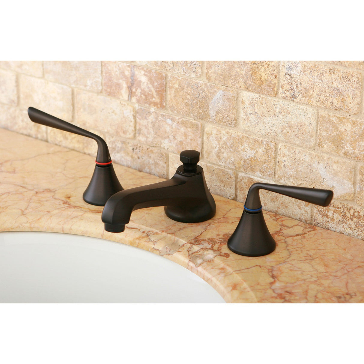 KS4475ZL Two-Handle 3-Hole Deck Mount Widespread Bathroom Faucet with Brass Pop-Up, Oil Rubbed Bronze