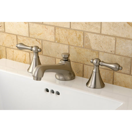 KS4478AL Two-Handle 3-Hole Deck Mount Widespread Bathroom Faucet with Brass Pop-Up, Brushed Nickel