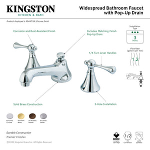 KS4478BL Two-Handle 3-Hole Deck Mount Widespread Bathroom Faucet with Brass Pop-Up, Brushed Nickel