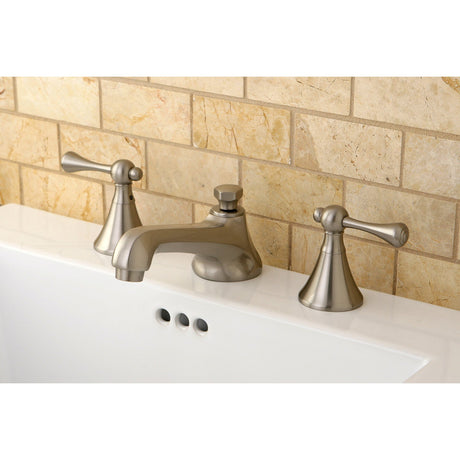KS4478BL Two-Handle 3-Hole Deck Mount Widespread Bathroom Faucet with Brass Pop-Up, Brushed Nickel