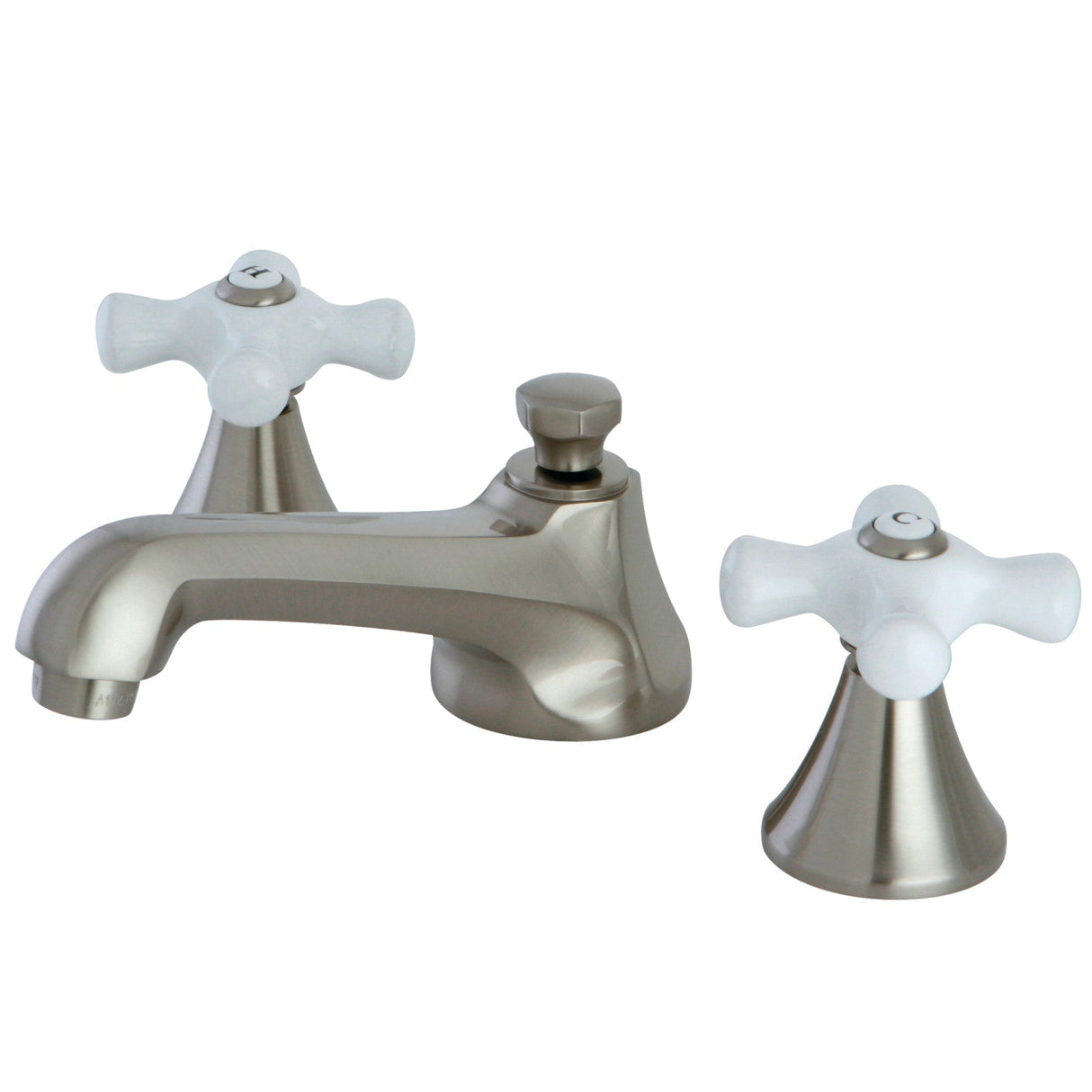 KS4478PX Two-Handle 3-Hole Deck Mount Widespread Bathroom Faucet with Brass Pop-Up, Brushed Nickel