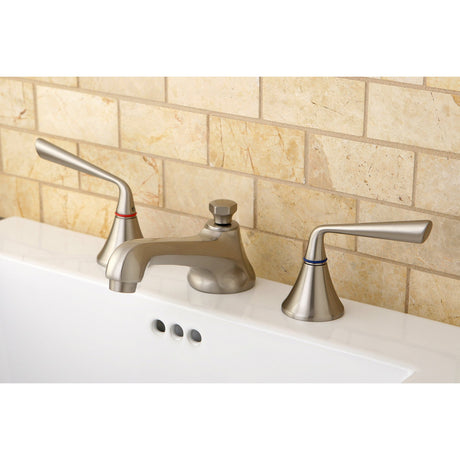 KS4478ZL Two-Handle 3-Hole Deck Mount Widespread Bathroom Faucet with Brass Pop-Up, Brushed Nickel