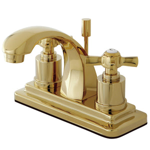 Millennium KS4642ZX Two-Handle 3-Hole Deck Mount 4" Centerset Bathroom Faucet with Brass Pop-Up, Polished Brass