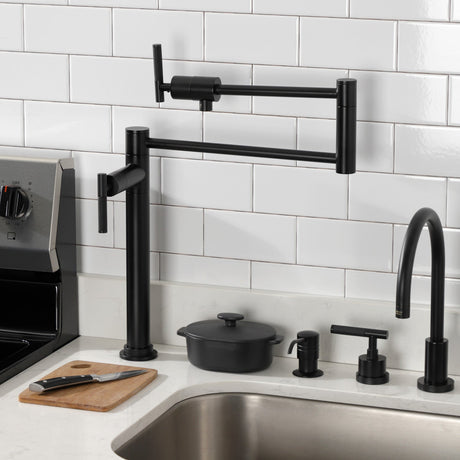 Kaiser KS4700CKL Single-Hole Deck Mount Pot Filler, Matte Black