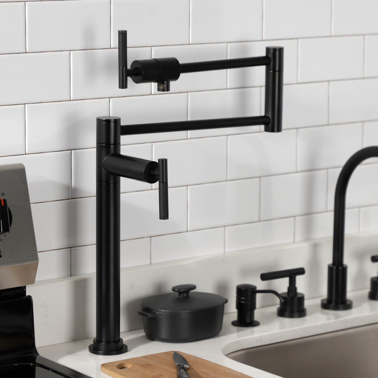 Kaiser KS4700CKL Single-Hole Deck Mount Pot Filler, Matte Black