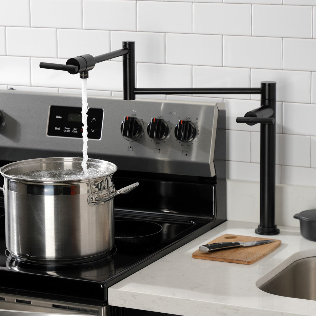 Kaiser KS4700CKL Single-Hole Deck Mount Pot Filler, Matte Black