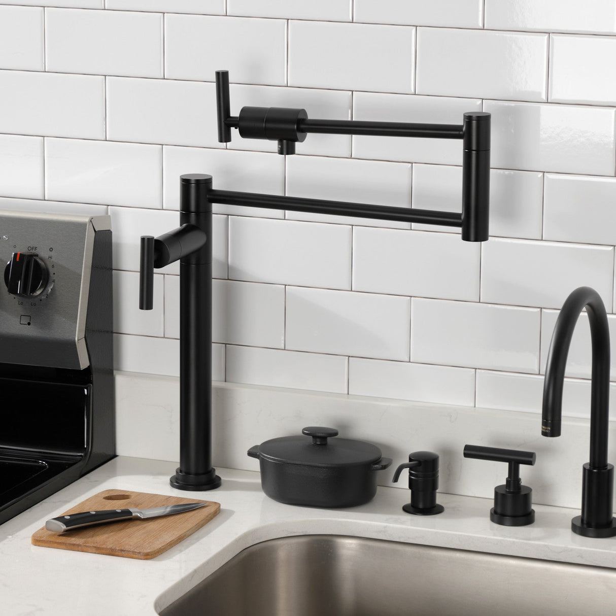 Manhattan KS4700CML Single-Hole Deck Mount Pot Filler, Matte Black