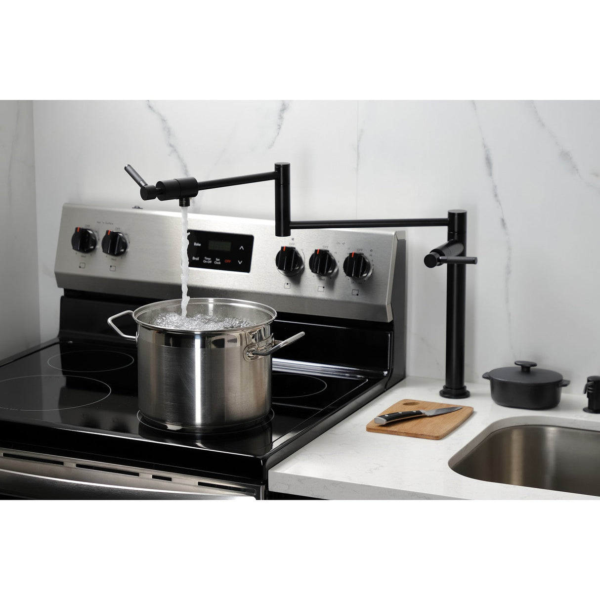 Kaiser KS4700DKL Single-Hole Deck Mount Pot Filler, Matte Black