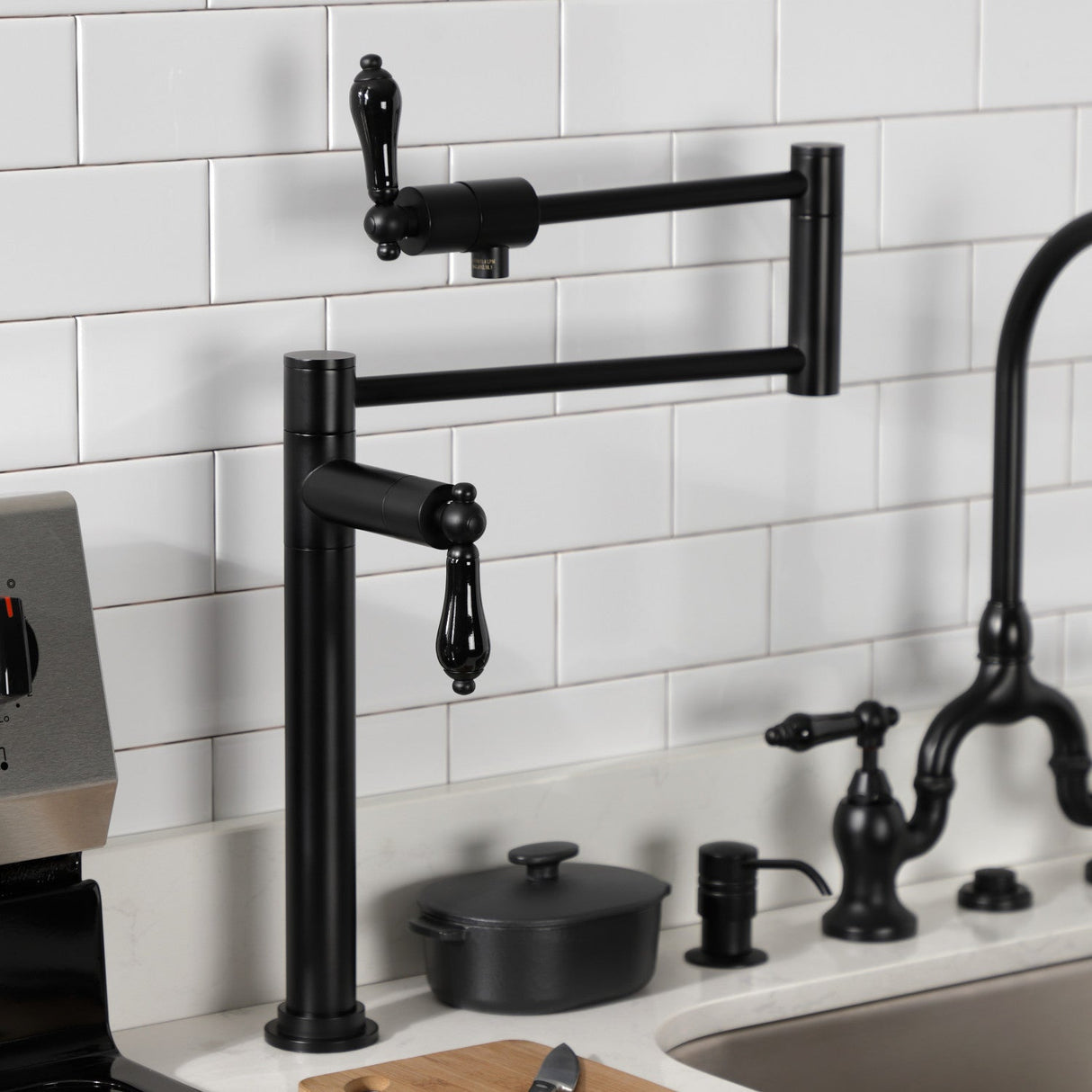 Duchess KS4700PKL Single-Hole Deck Mount Pot Filler, Matte Black