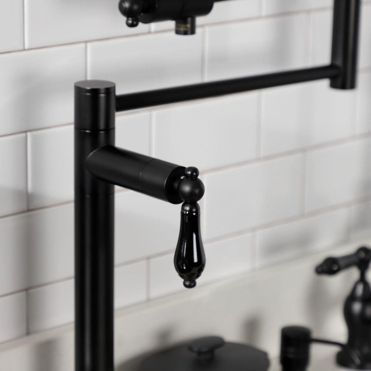 Duchess KS4700PKL Single-Hole Deck Mount Pot Filler, Matte Black