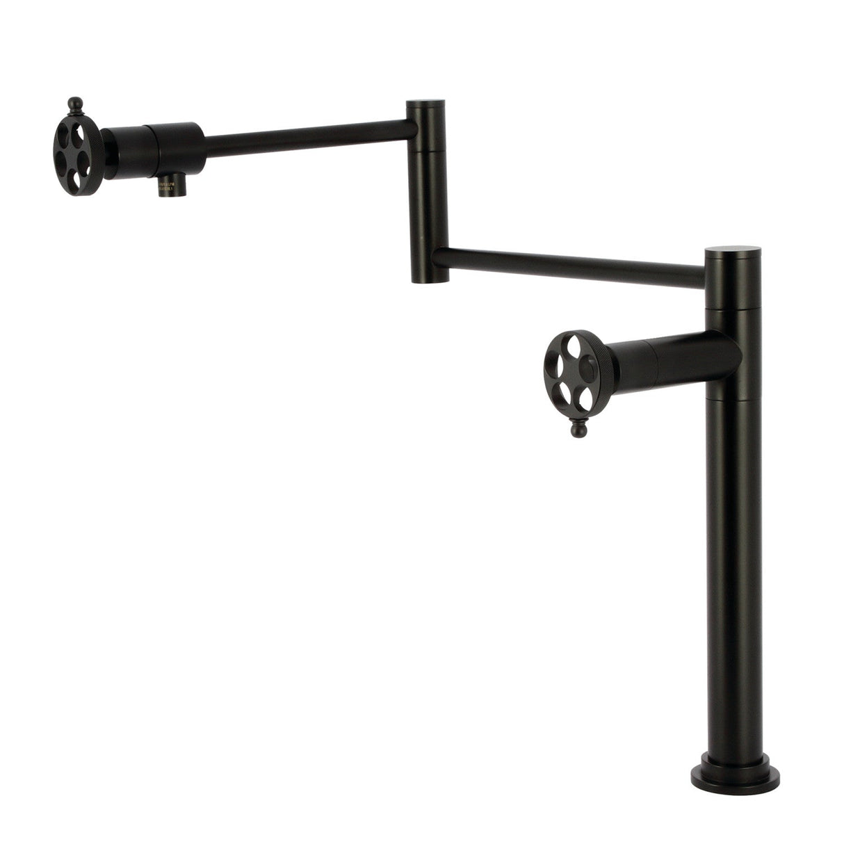 Wendell KS4700RKZ Two-Handle 1-Hole Deck Mount Pot Filler Faucet with Knurled Handle, Matte Black
