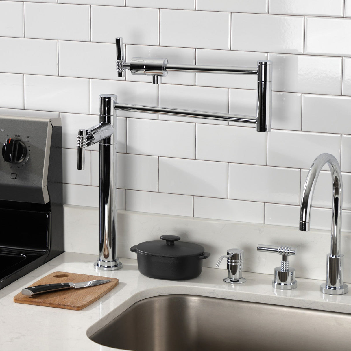 Milano KS4701ML Single-Hole Deck Mount Pot Filler, Polished Chrome