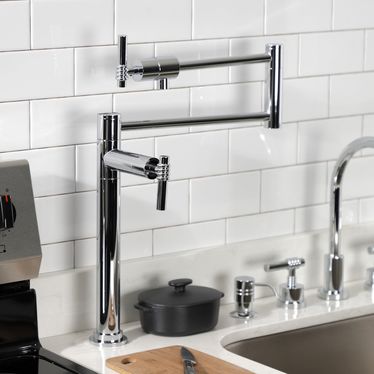 Milano KS4701ML Single-Hole Deck Mount Pot Filler, Polished Chrome