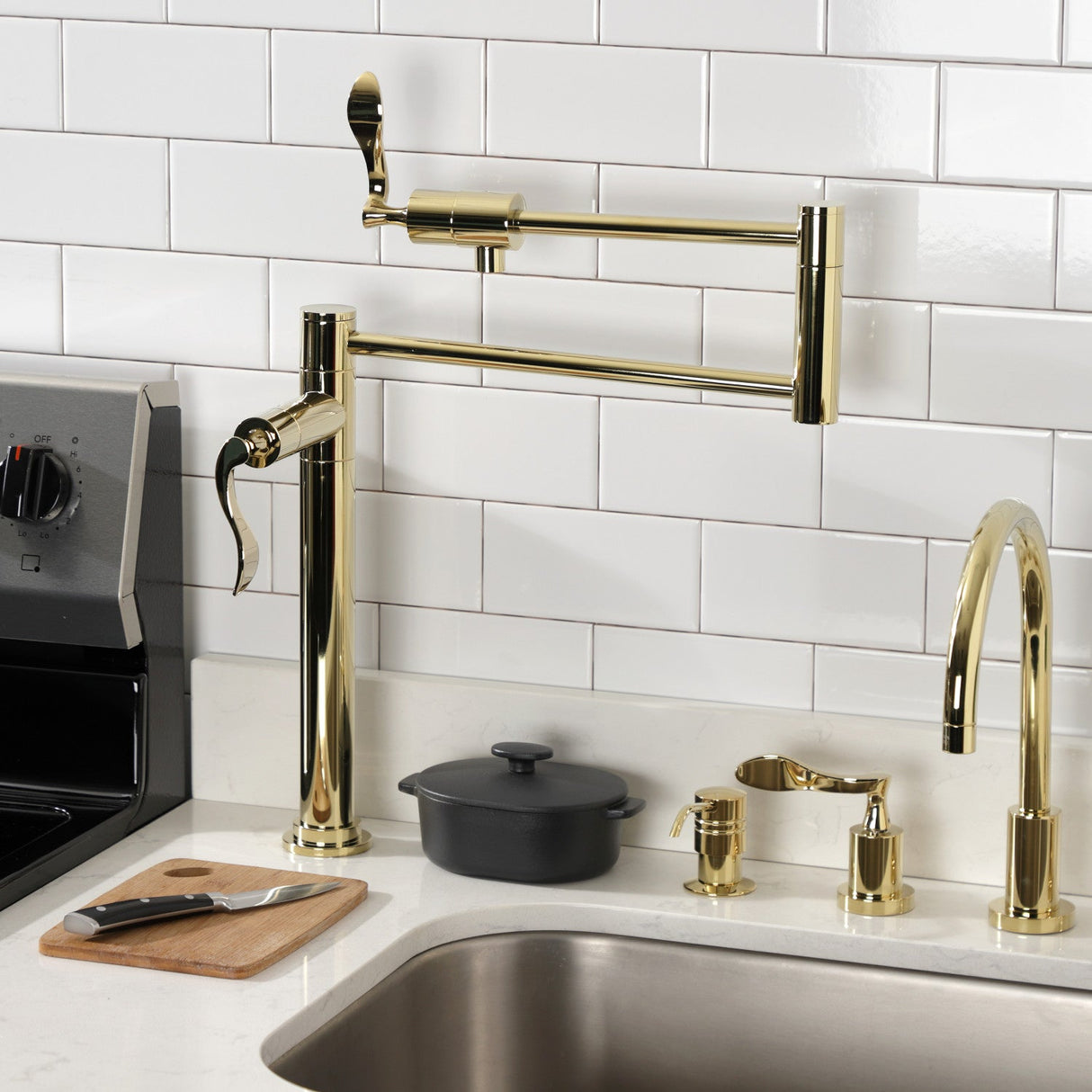 Century KS4702CFL Single-Hole Deck Mount Pot Filler, Polished Brass