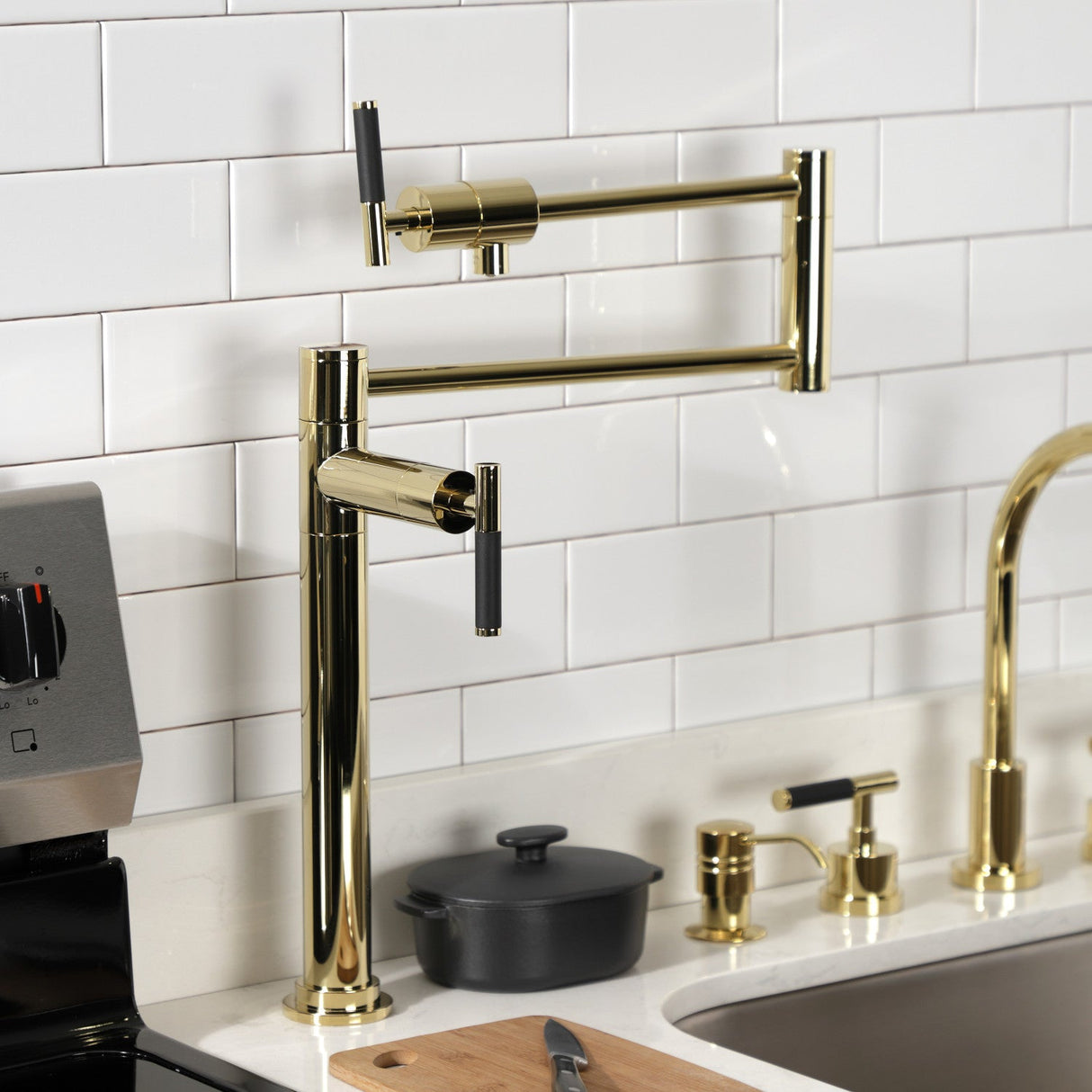 Kaiser KS4702CKL Single-Hole Deck Mount Pot Filler, Polished Brass