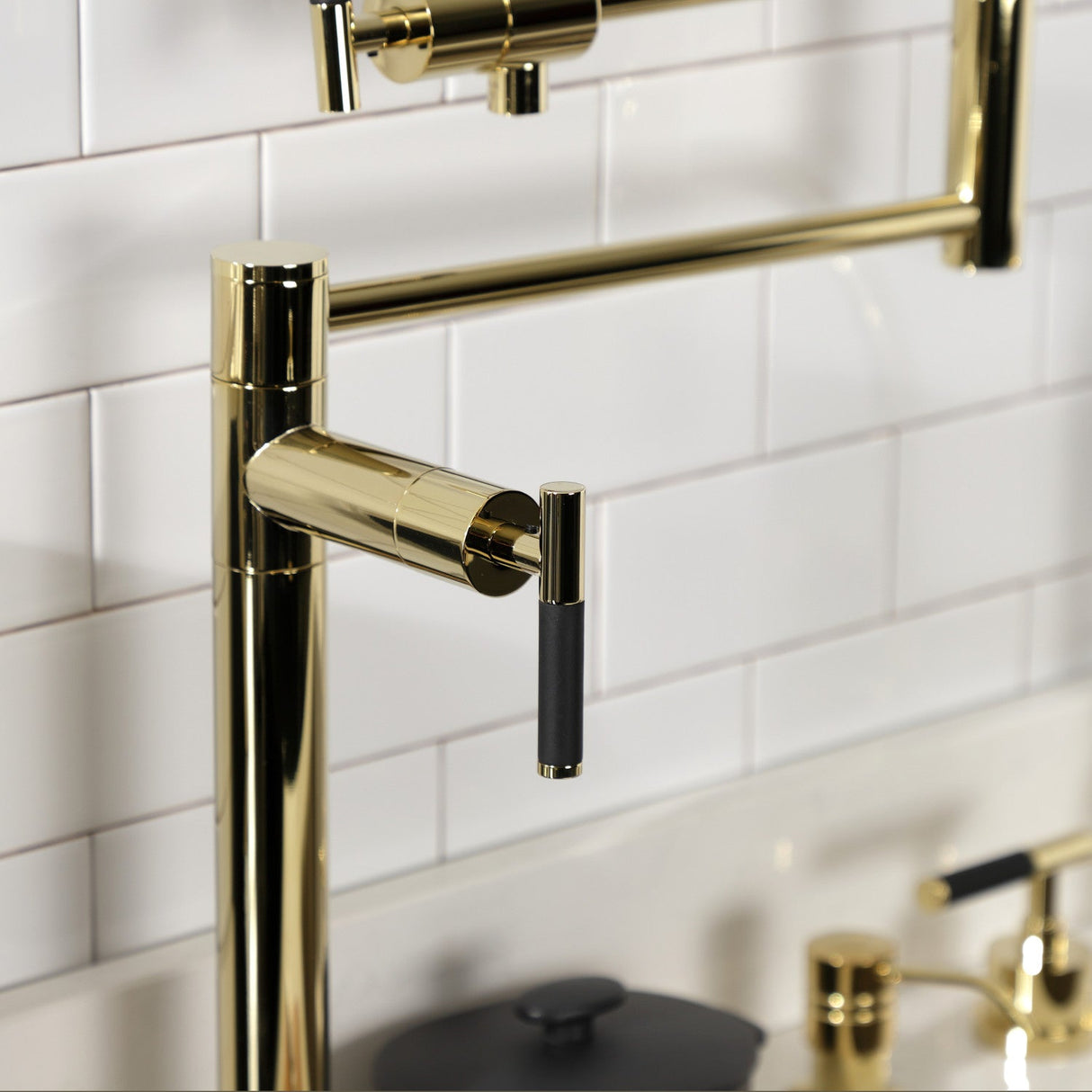 Kaiser KS4702CKL Single-Hole Deck Mount Pot Filler, Polished Brass
