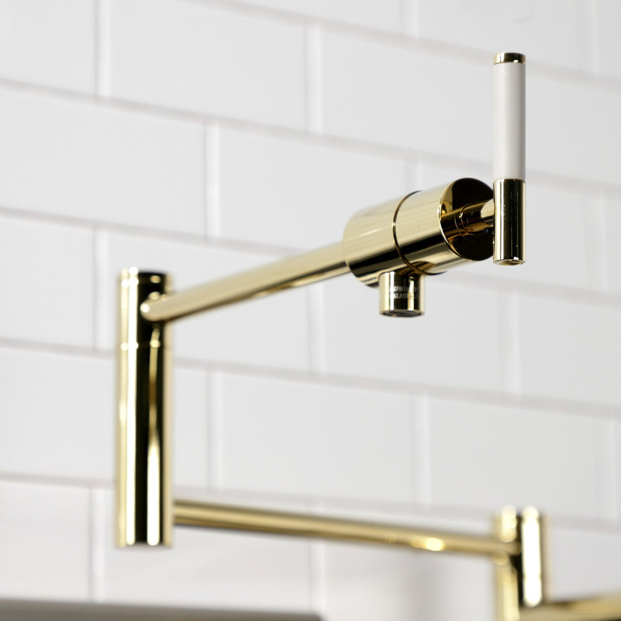 Kaiser KS4702CKL Single-Hole Deck Mount Pot Filler, Polished Brass